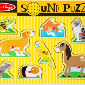 Melissa & Doug - Дървен музикален пъзел с дръжки - Домашни любимци