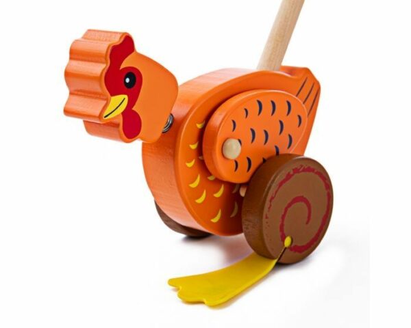 Bigjigs - Дървена играчка за бутане - Кокошка