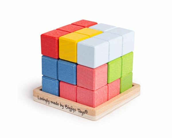 Bigjigs - Логически дървен пъзел - Цветен куб