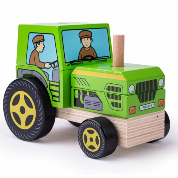 Bigjigs - Дървен детски пъзел с кубчета - Трактор