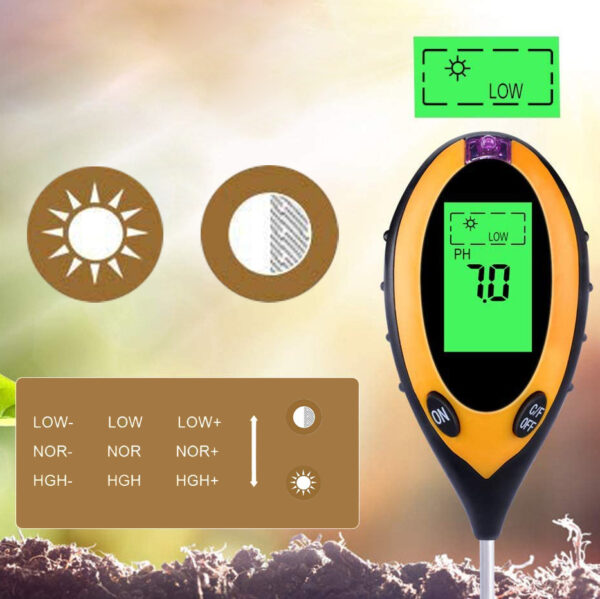 Уред за измерване на влажност температура светлина и PH на почвата 9