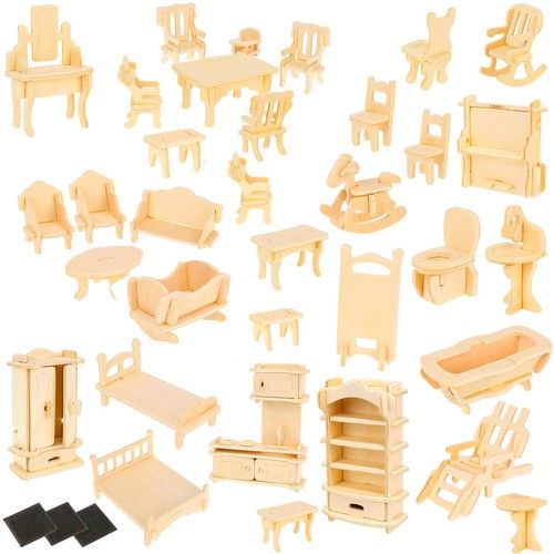 Комплект дървени мебели за кукли и куклена къща - 34 мебели